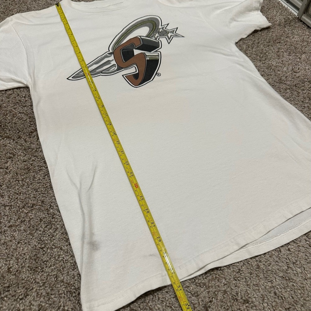 Vintage Tultex Mens Graphic T Shirt Large White Preowned Stains - Picture 5 of 5